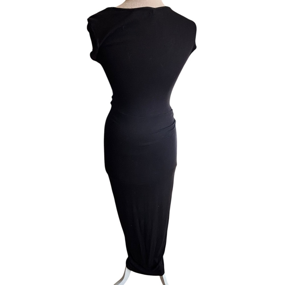 Sabora Maxi Dress Womens M Black Twist Front Deep V Neck Asymmetrical Draped - Picture 4 of 8